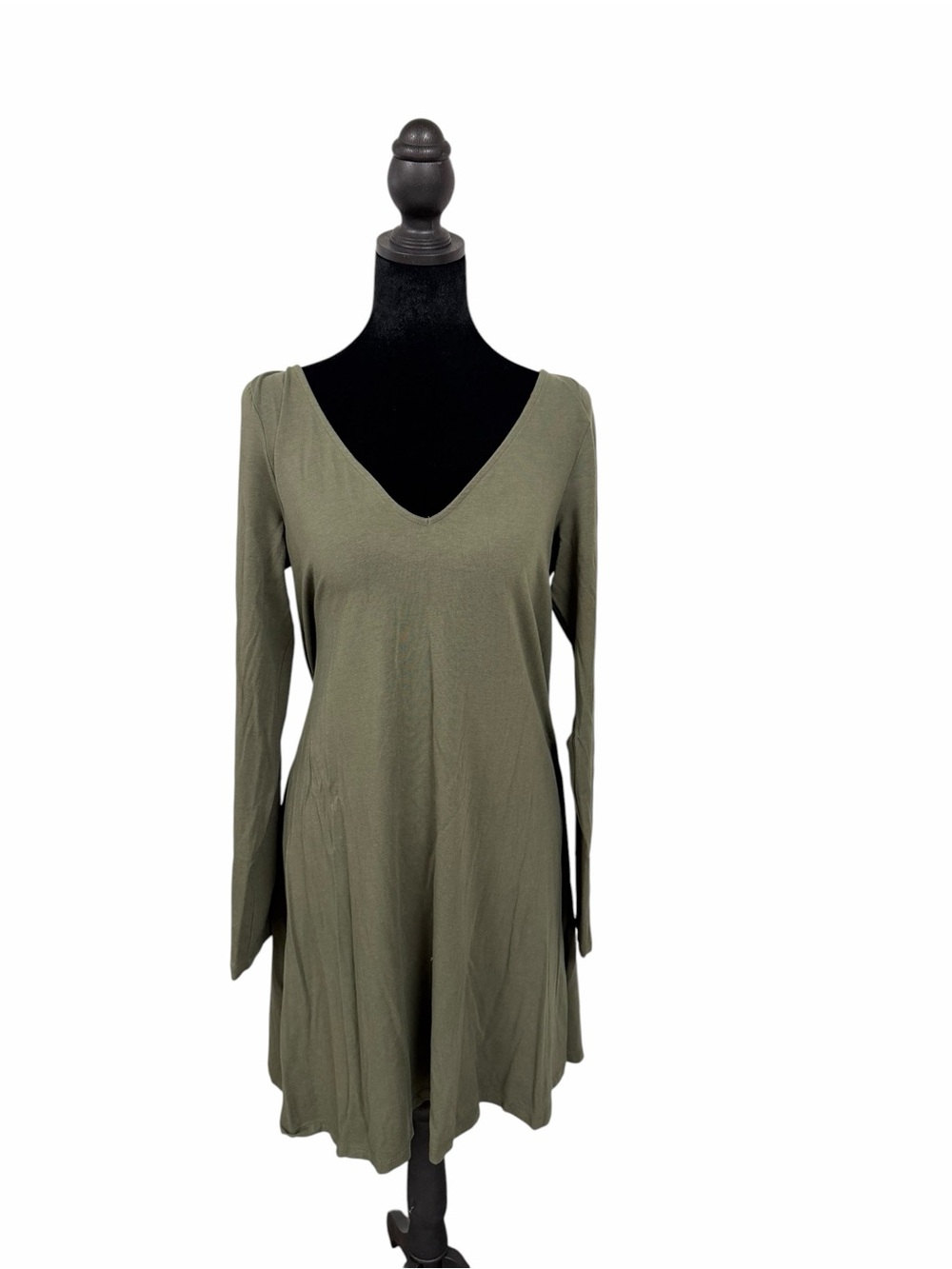 Express Olive Green Long Sleeve V-Neck Tunic Dress